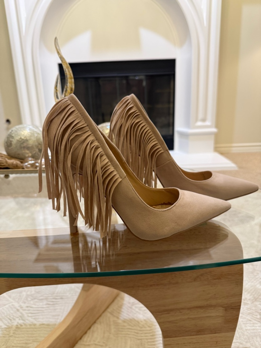 Fringe Pointed-Toe High Heels in Taupe - Picture 5 of 11